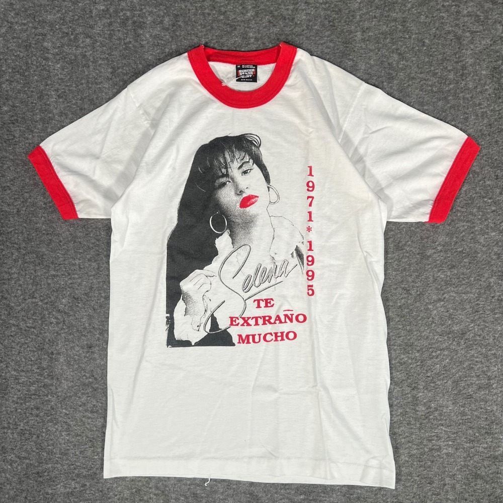 Vintage 90s Selena Memorial Ringer T-Shirt Screen Stars Te Extraño Mucho White M